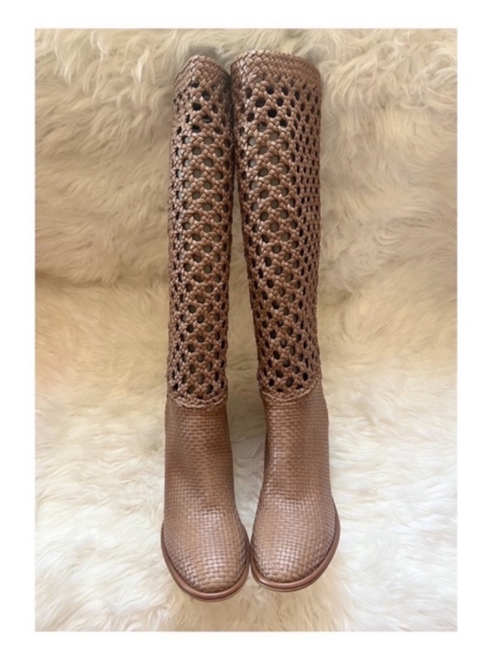 New! Ulla Johnson Hannah Woven Leather Knee-High Square Heel Boots - Picture 3 of 7